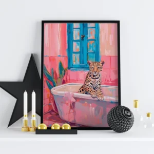 Tiger in the Bathtub Oil Painting Wall Art – Quirky Modern Animal Print