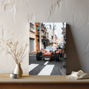 Canvas Print – Red Classic Roadster in Urban Street Scene Wall Art