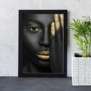 Black and Gold Girl Face Wall Art – Luxury Portrait Print