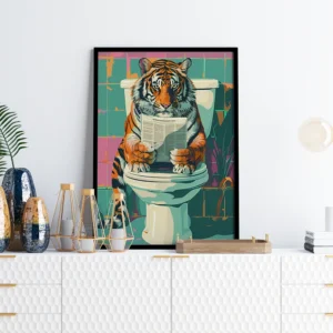 Tiger in the Bathroom Wall Art – Quirky Modern Animal Print