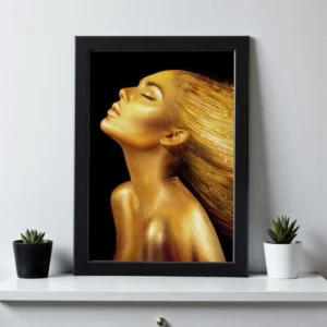 Elegant Gold Colour Girl Face Wall Art – Modern Portrait