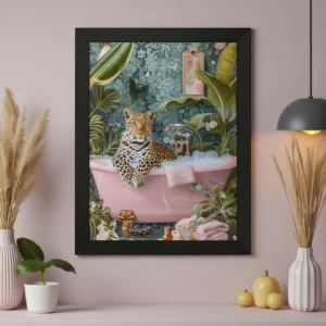 Tiger in the Bathtub Wall Art – Quirky Modern Animal Print