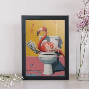 Flamingo Reading Newspaper Wall Art – Quirky Modern Bird Print