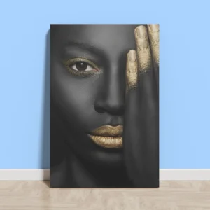 Black & Gold Girl Face Wall Art – Elegant Portrait Canvas