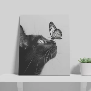 Black & White Cat Canvas Wall Art – Elegant Animal Portrait