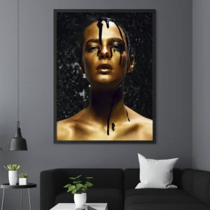 Black and Gold Female Face Wall Art – Elegant Luxury Portrait