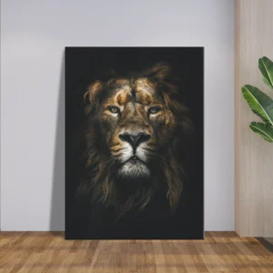 Black Lion Face Wall Art – Bold Wildlife Canvas