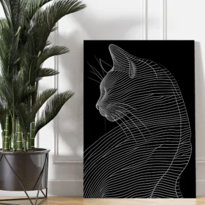 Fancy Black & White Cat Line Art Canvas – Modern Minimalist Wall Art