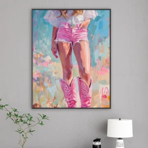Pink Girl Oil Painting – Elegant Modern Wall Art