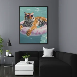 Tiger Relaxing in the Pool Wall Art – Modern Floral Animal Print