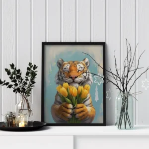 Tiger with Flower Bunch Wall Art – Bold Modern Animal & Floral Print
