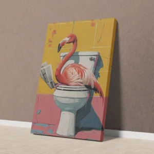 Flamingo Bathroom Wall Art – Funny Animal Canvas Décor