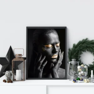 Black and Gold Woman Face Wall Art – Modern Luxury Portrait