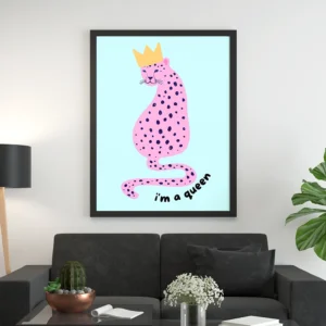 I’m a Queen Leopard Wall Art – Modern Feminine Framed Print