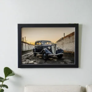Framed Print – Classic Vintage Car at Sunset Wall Art